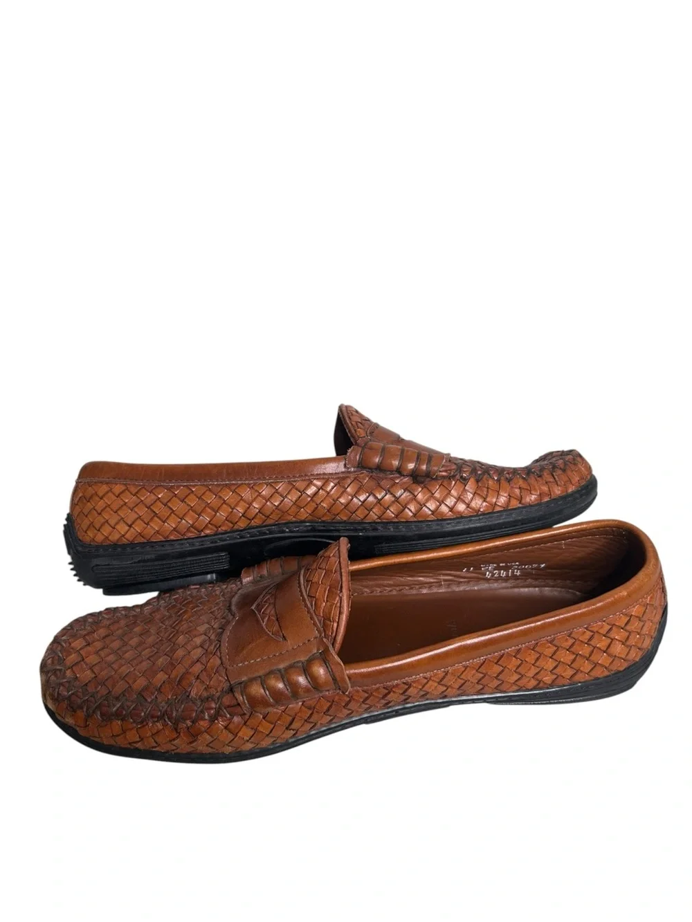 Allen Edmonds Men’s Norwalk Brown Leather Woven Basket Weave Penny Loafers 11 EE